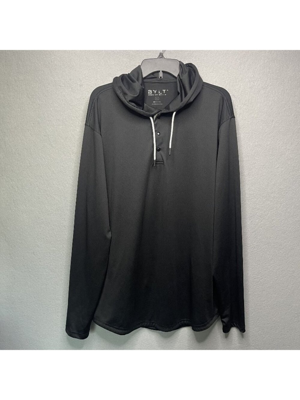 BYLT Mens Drop-Cut Circuit Hoodie Long Sleeve Black XL Performance Shirt